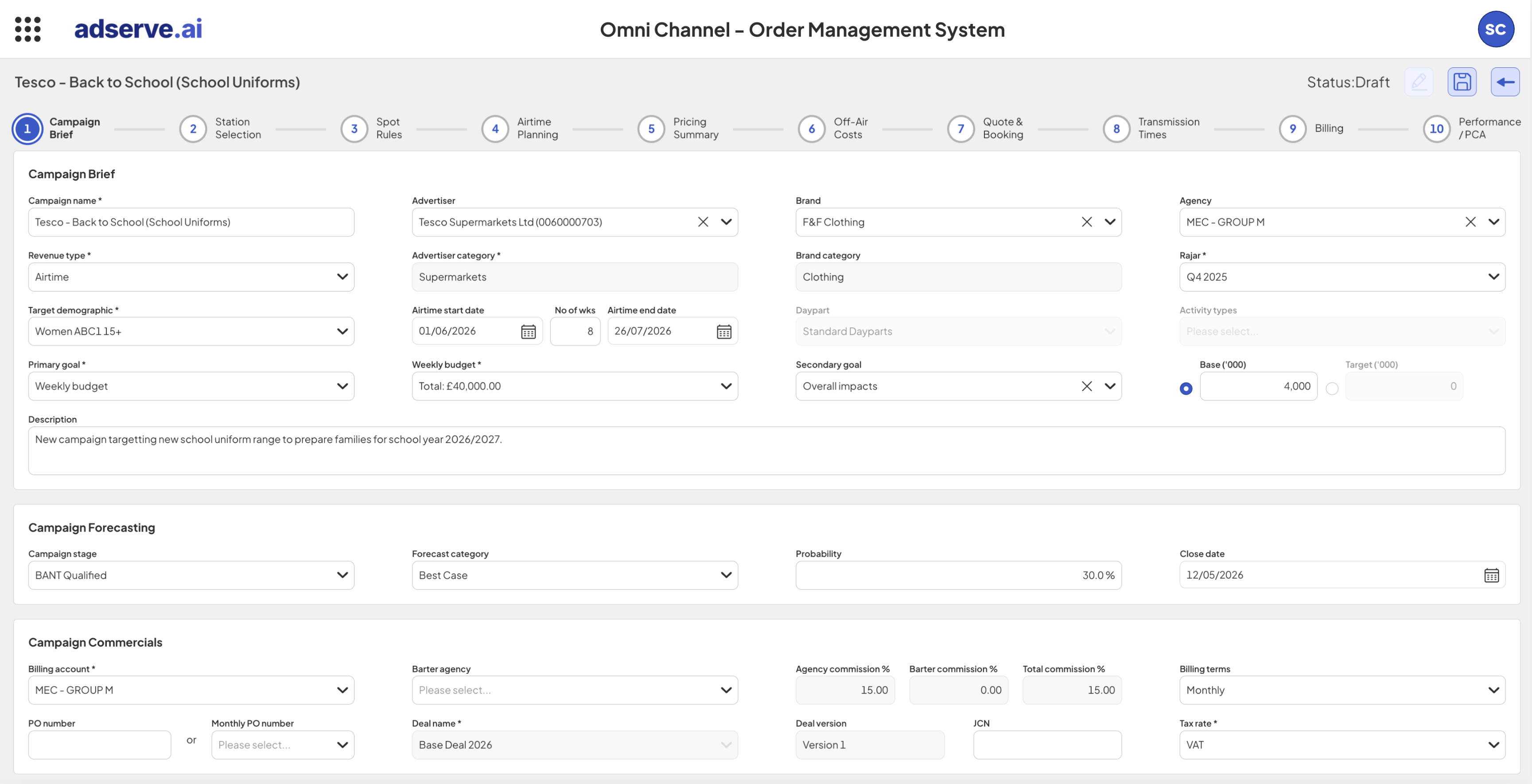 Campaign Manager — proposal building across broadcast and digital channels