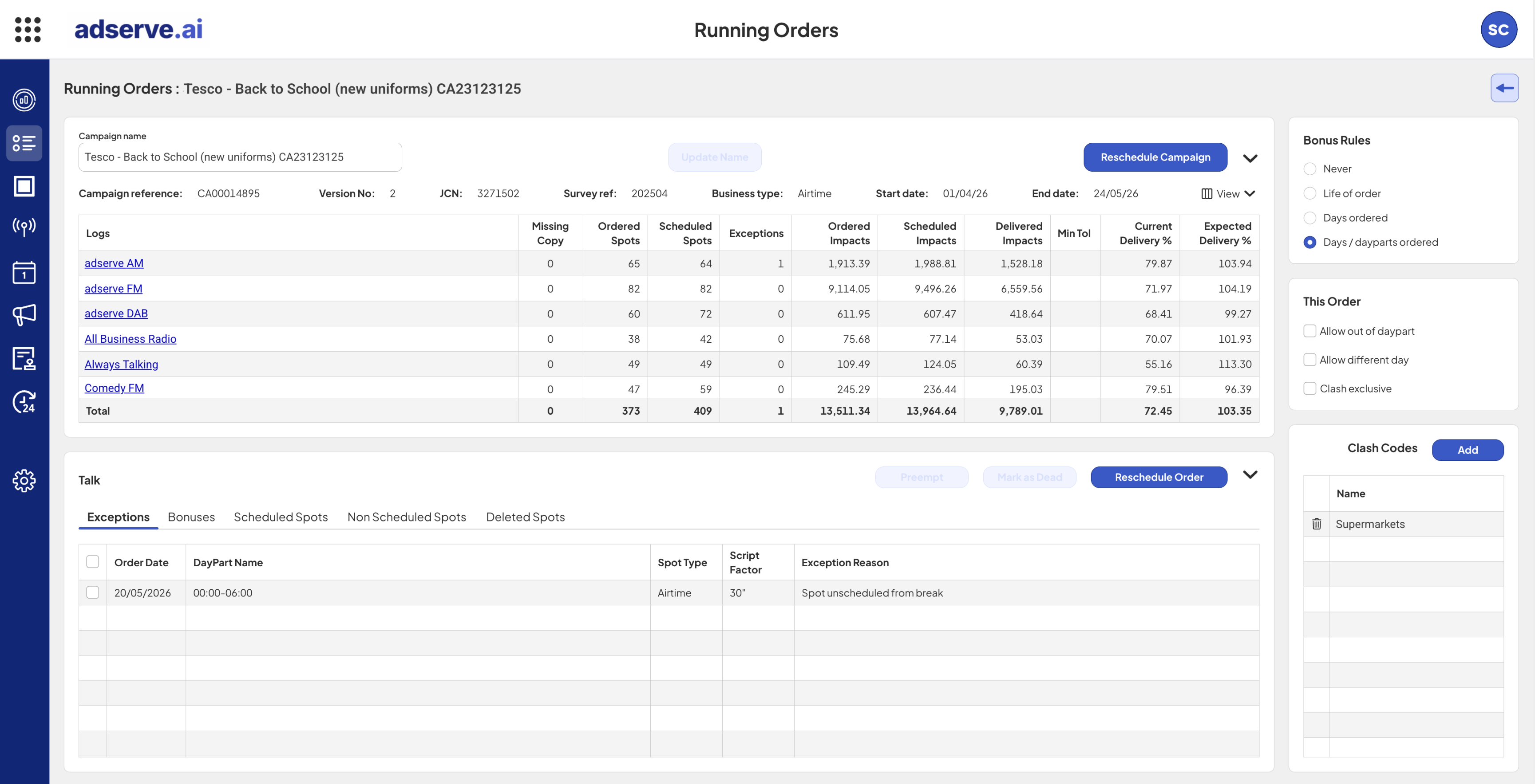 Running order editor